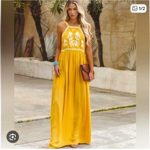 En Crème Boho Embroidered Maxi Dress - NWT, Size XS